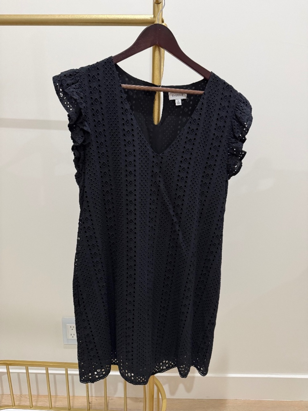 Evereve ruffle sleeve, eyelet black dress
